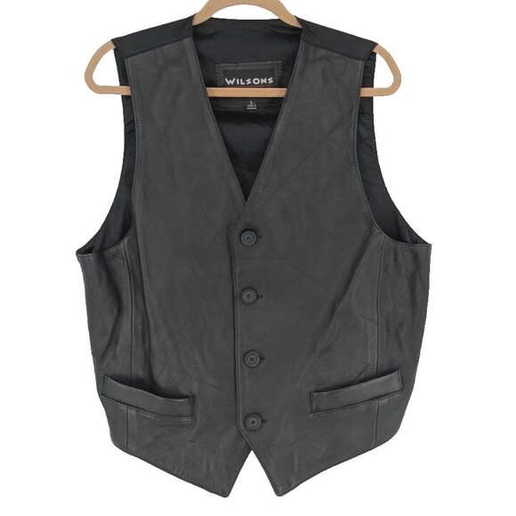 WILSONS Mens Leather Vest SZ L Black The Leather Experts Western Goth Rodeo - Picture 1 of 8